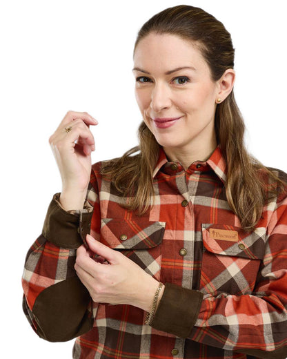 Orange Clay Dark Brown coloured Pinewood Womens Douglas Shirt on white background #colour_orange-clay-dark-brown