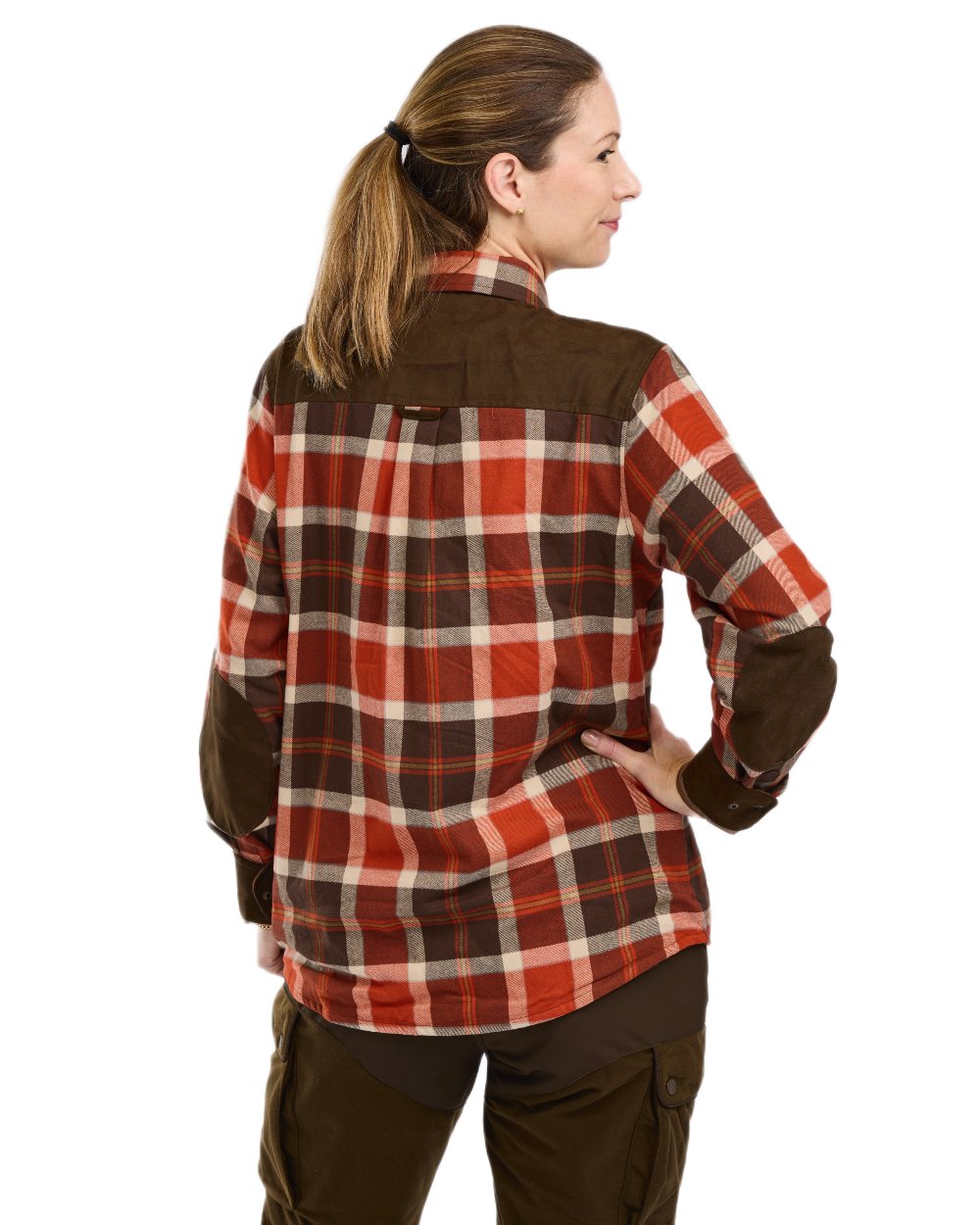 Orange Clay Dark Brown coloured Pinewood Womens Douglas Shirt on white background #colour_orange-clay-dark-brown