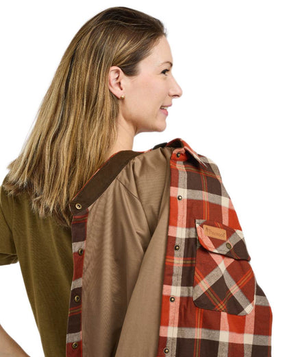 Orange Clay Dark Brown coloured Pinewood Womens Douglas Shirt on white background #colour_orange-clay-dark-brown