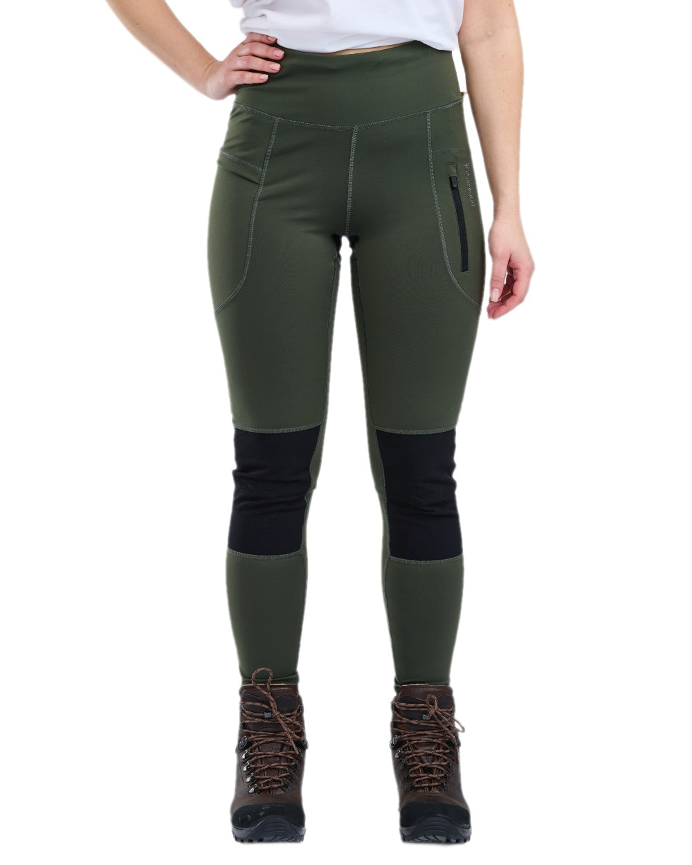 Moss Green Coloured Pinewood Womens Finnveden Active Tights 2.0 on white background #colour_moss-green