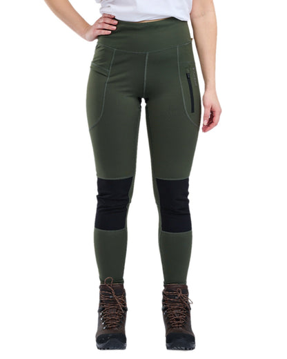 Moss Green Coloured Pinewood Womens Finnveden Active Tights 2.0 on white background #colour_moss-green