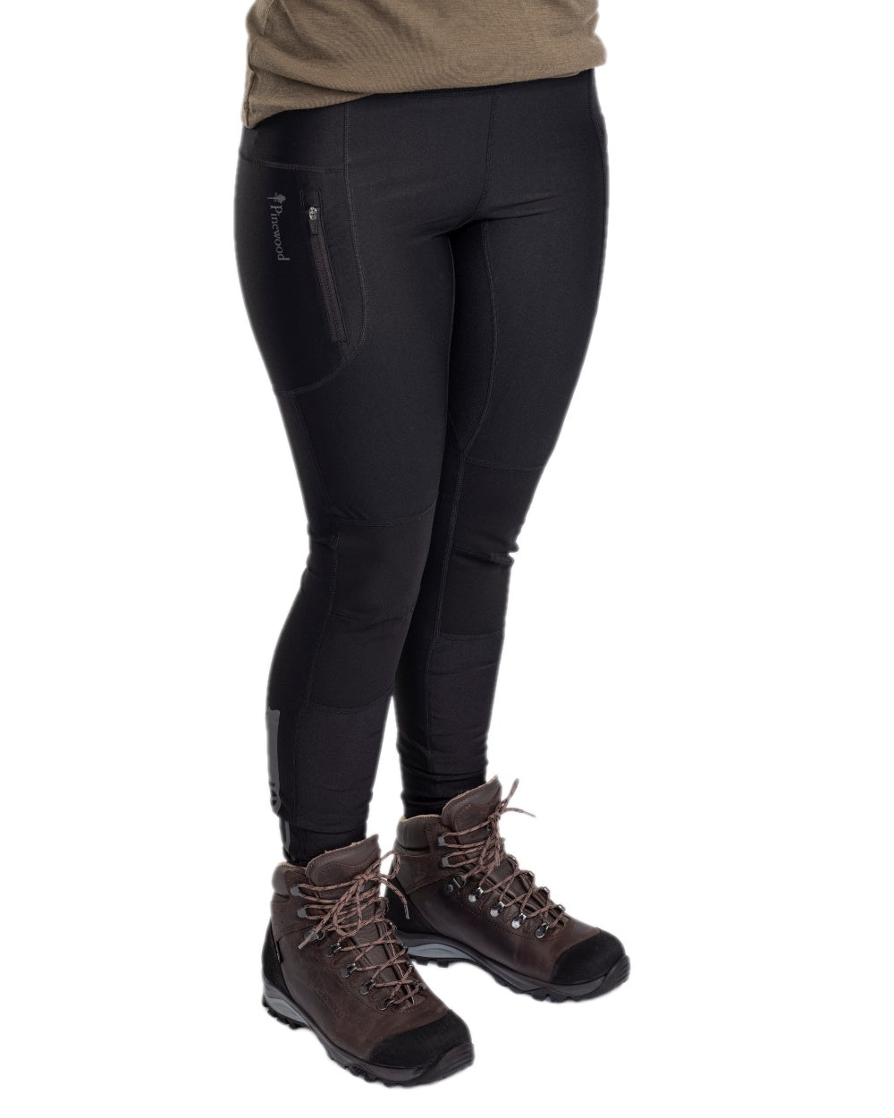 Black Coloured Pinewood Womens Finnveden Active Tights on white background #colour_black