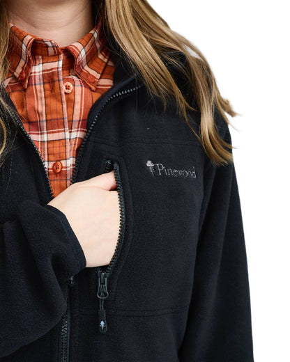 Black Coloured Pinewood Womens Finnveden Fleece Jacket on white background #colour_black
