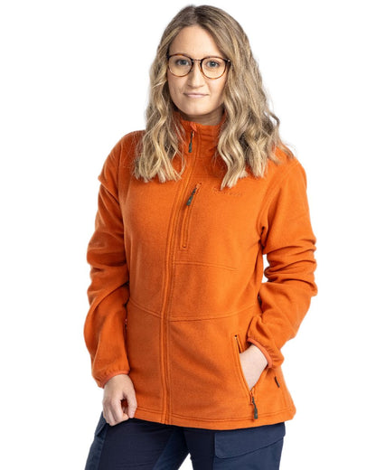 Burned Orange Coloured Pinewood Womens Finnveden Fleece Jacket on white background #colour_burned-orange