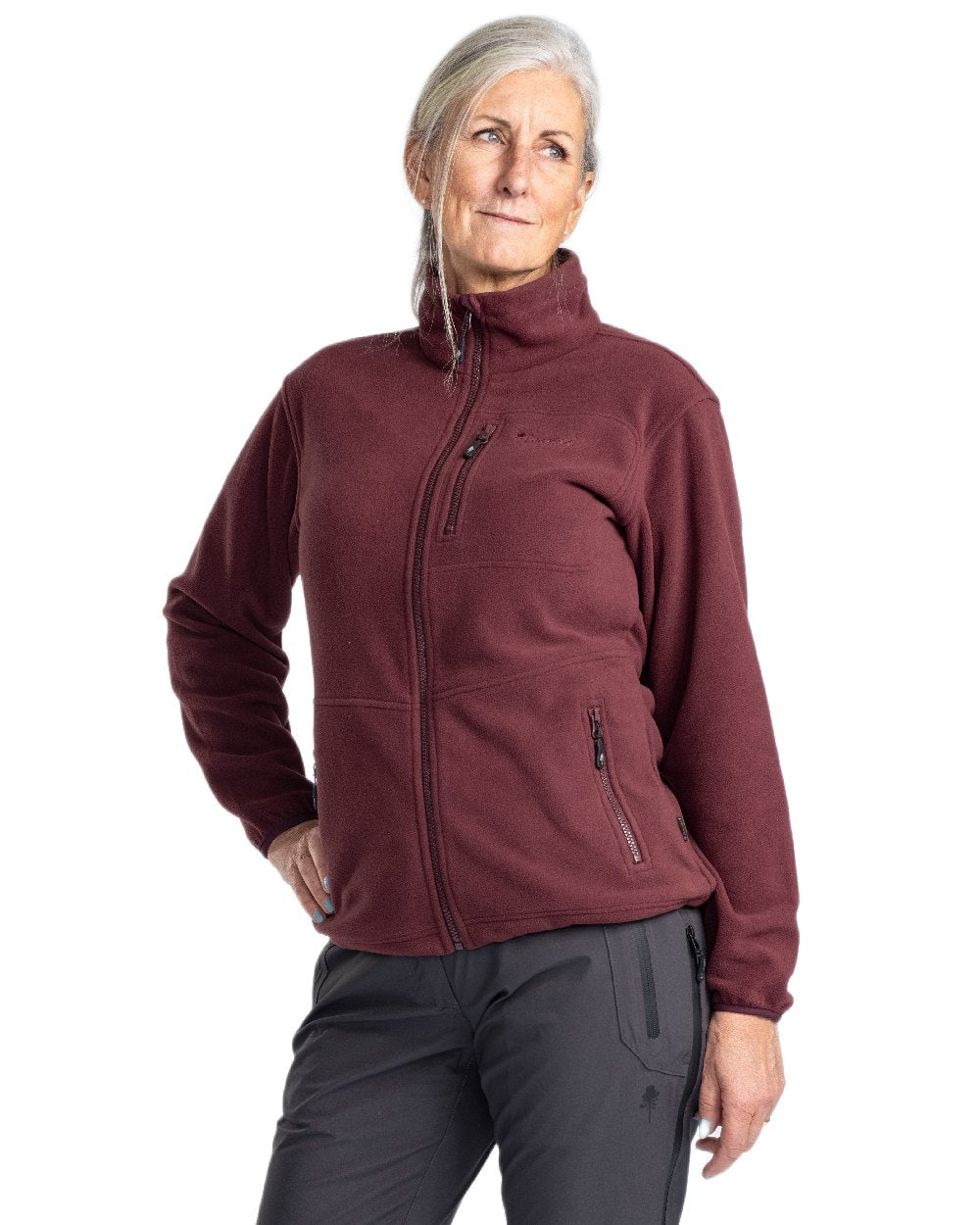 Earth Plum Coloured Pinewood Womens Finnveden Fleece Jacket on  white background #colour_earth-plum
