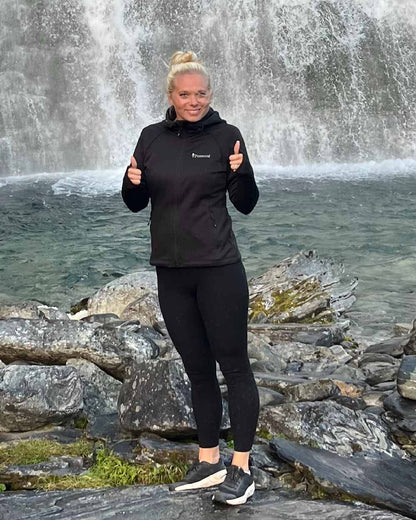 Black Coloured Pinewood Womens Finnveden Hoodie on outdoor background #colour_black
