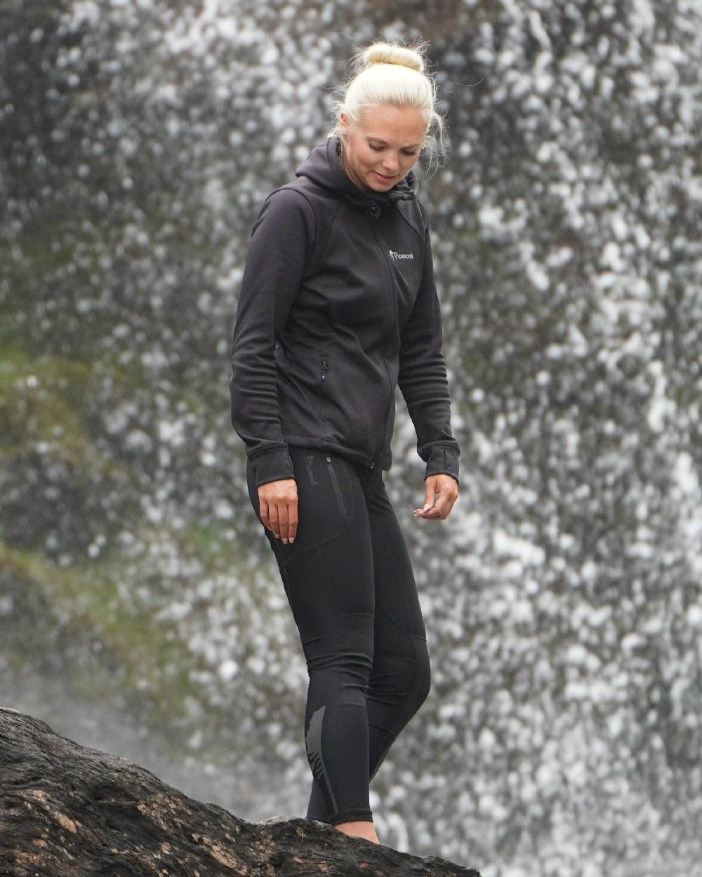 Black Coloured Pinewood Womens Finnveden Hoodie on outdoor background #colour_black