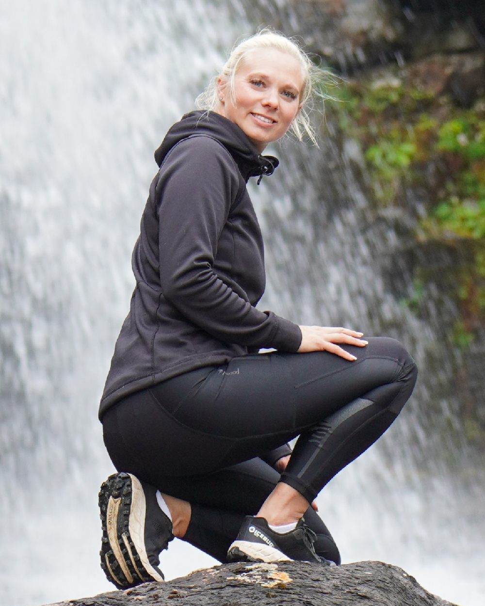 Black Coloured Pinewood Womens Finnveden Hoodie on outdoor background #colour_black