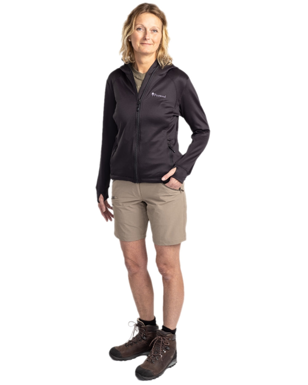Black Coloured Pinewood Womens Finnveden Hoodie on white background #colour_black