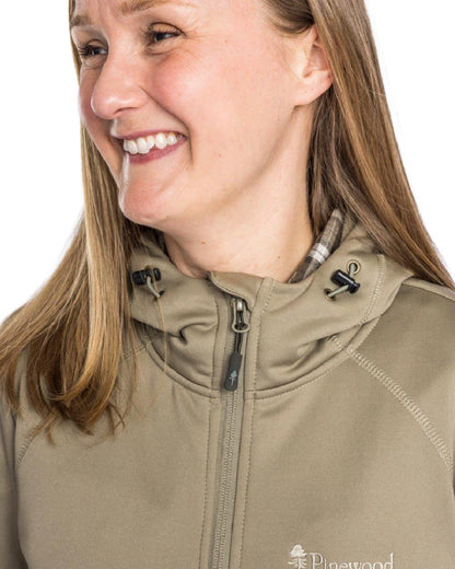 Mid Khaki coloured Pinewood Womens Finnveden Hoodie on white background #colour_mid-khaki