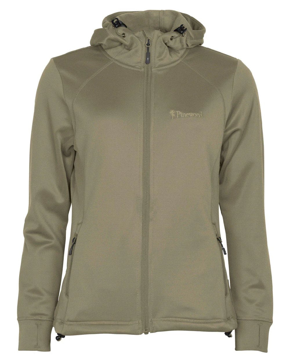 Mid Khaki coloured Pinewood Womens Finnveden Hoodie on white background #colour_mid-khaki