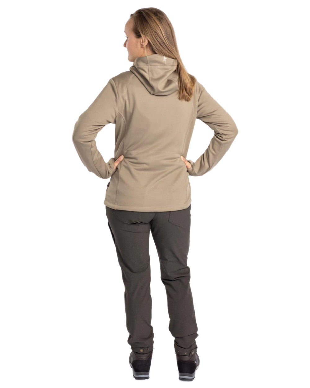 Mid Khaki coloured Pinewood Womens Finnveden Hoodie on white background #colour_mid-khaki