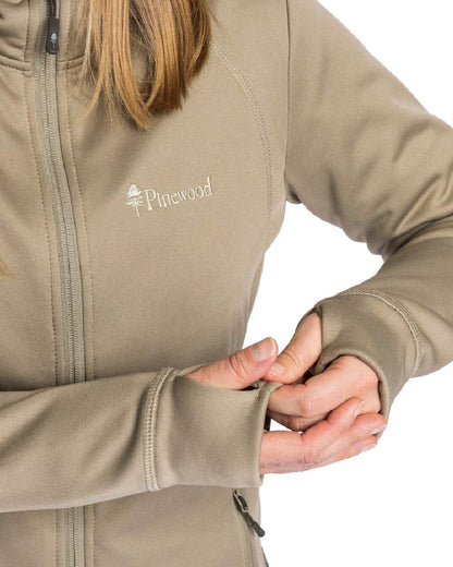 Mid Khaki coloured Pinewood Womens Finnveden Hoodie on white background #colour_mid-khaki