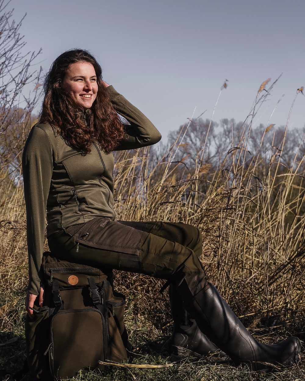 Olive Coloured Pinewood Womens Finnveden Hoodie on outdoor background #colour_olive