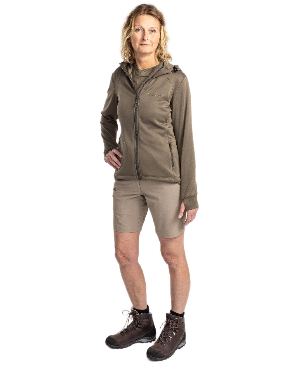 Olive Coloured Pinewood Womens Finnveden Hoodie on white background #colour_olive