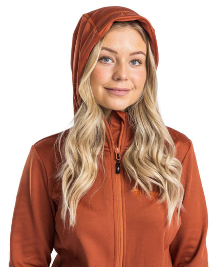 Terracotta coloured Pinewood Womens Finnveden Hoodie on white background #colour_terracotta
