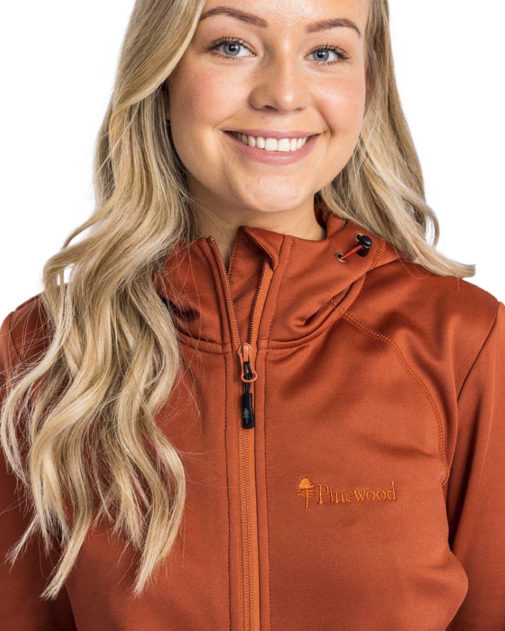 Terracotta coloured Pinewood Womens Finnveden Hoodie on white background #colour_terracotta