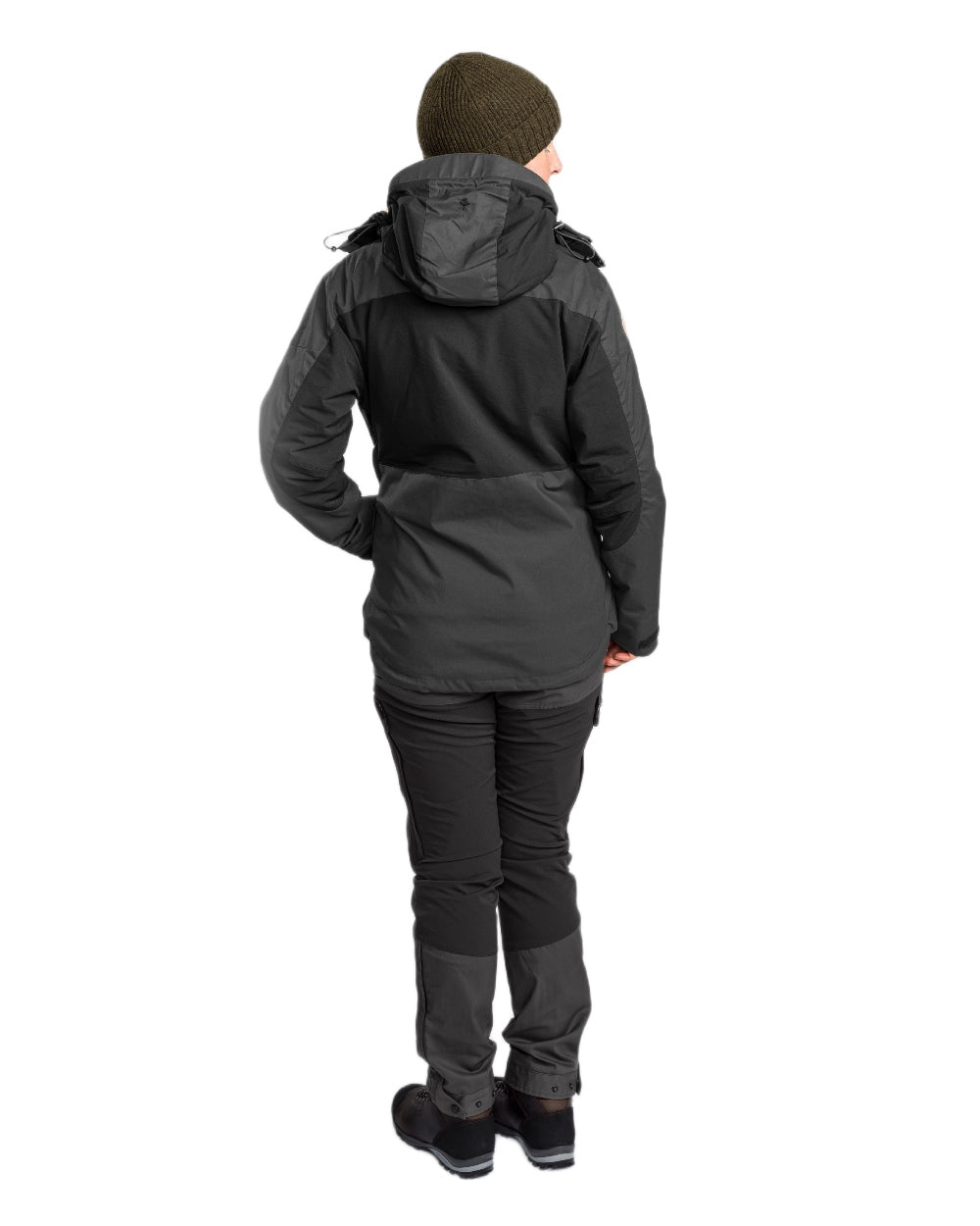 Black Dark Anthracite Coloured Pinewood Womens Finnveden Hybrid Extreme Jacket on white background #colour_black-dark-anthracite