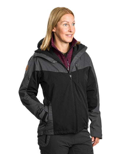 Black Dark Anthracite Coloured Pinewood Womens Finnveden Hybrid Extreme Jacket on white background #colour_black-dark-anthracite