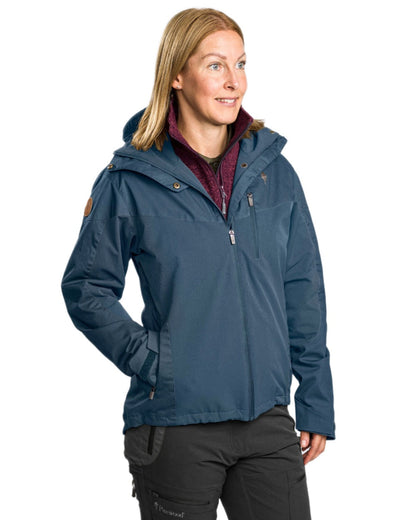 Dark Dive Coloured Pinewood Womens Finnveden Hybrid Extreme Jacket on white background #colour_dark-dive