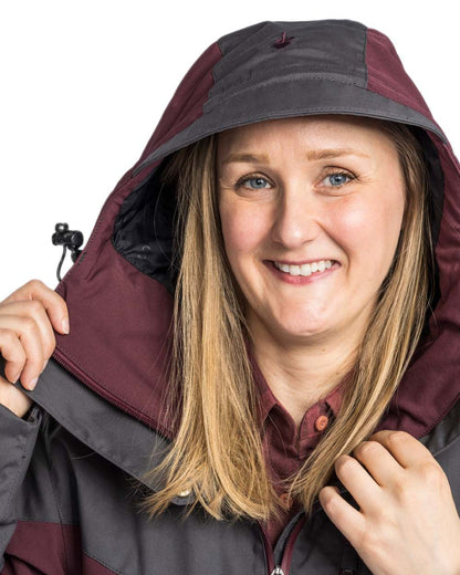 EarthPlum Dark Anthracite Coloured Pinewood Womens Finnveden Hybrid Extreme Jacket on white background #colour_earth-plum-dark-anthracite