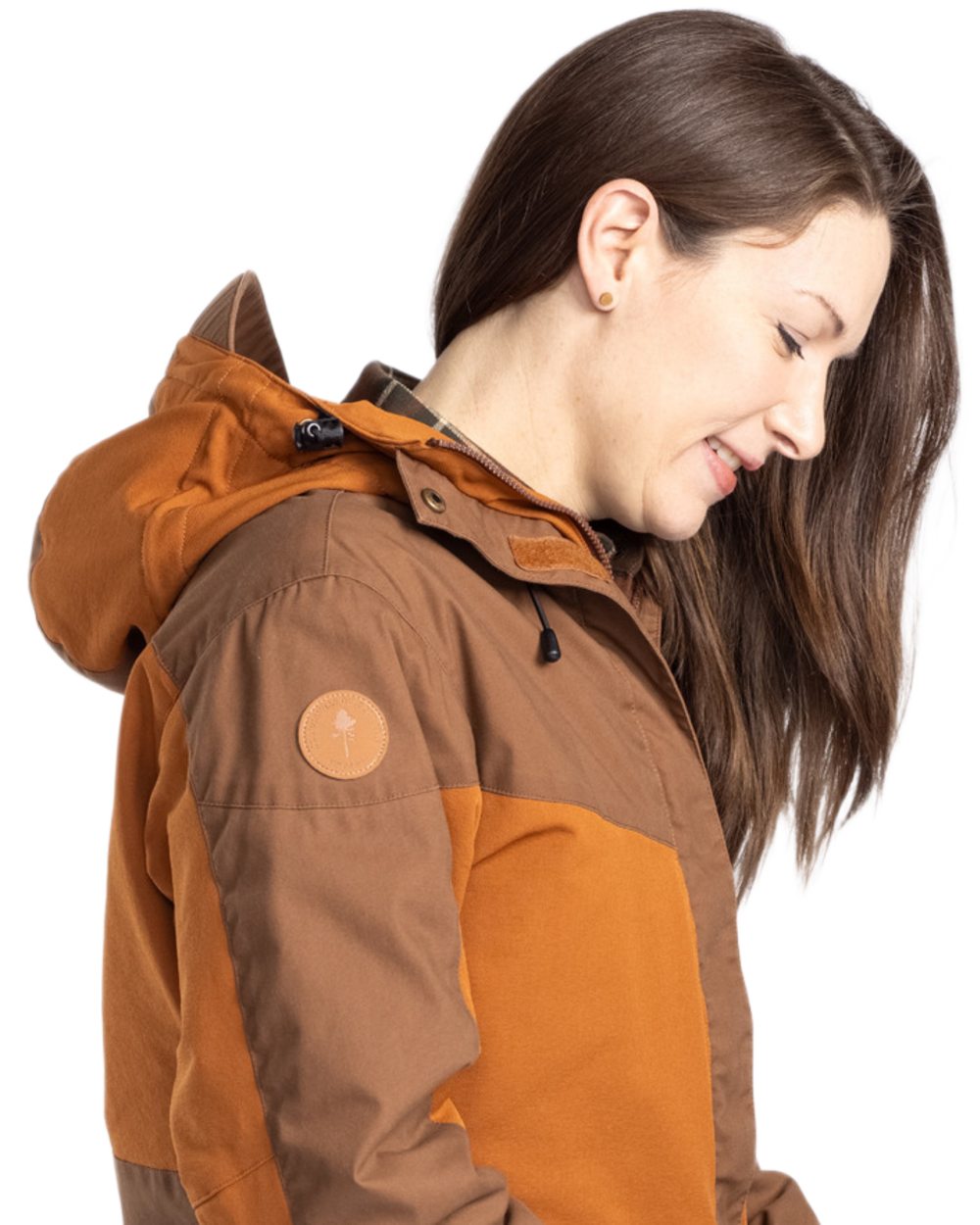 Fudge Nougat Coloured Pinewood Womens Finnveden Hybrid Extreme Jacket on white background #colour_fudge-nougat