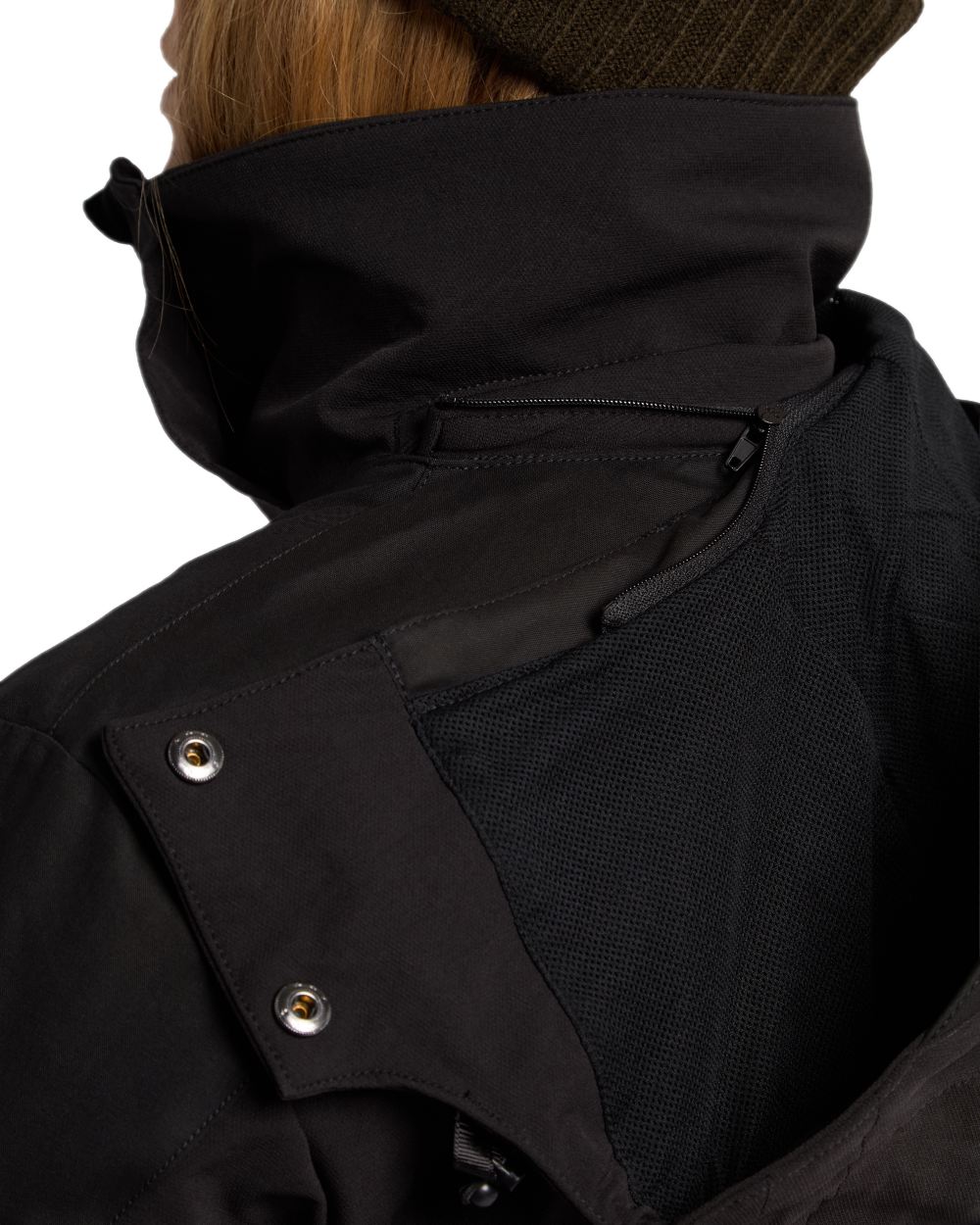 Black Coloured Pinewood Womens Finnveden Hybrid Jacket on white background #colour_black