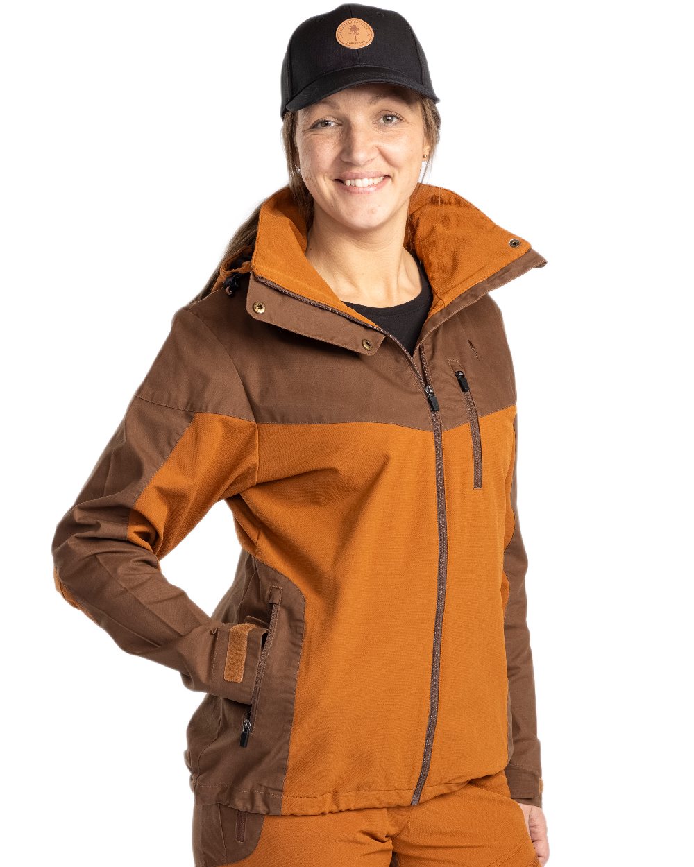 Fudge Nougat Coloured Pinewood Womens Finnveden Hybrid Jacket on white background #colour_fudge-nougat