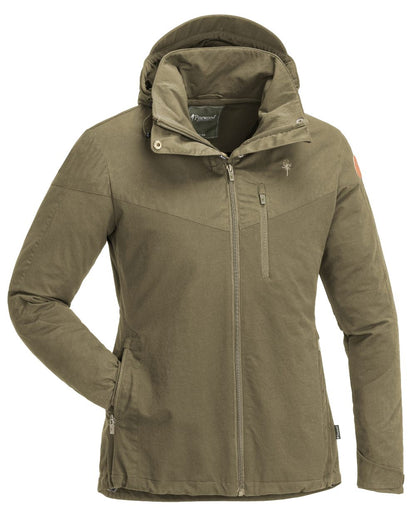Hunting Olive Coloured Pinewood Womens Finnveden Hybrid Jacket on white background #colour_hunting-olive