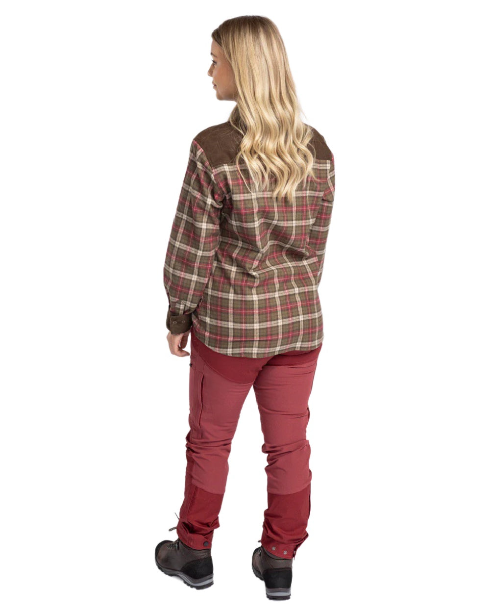 Dark Red Dark Tomato coloured Pinewood Womens Finnveden Hybrid Trousers on white background #colour_dark-red-dark-tomato