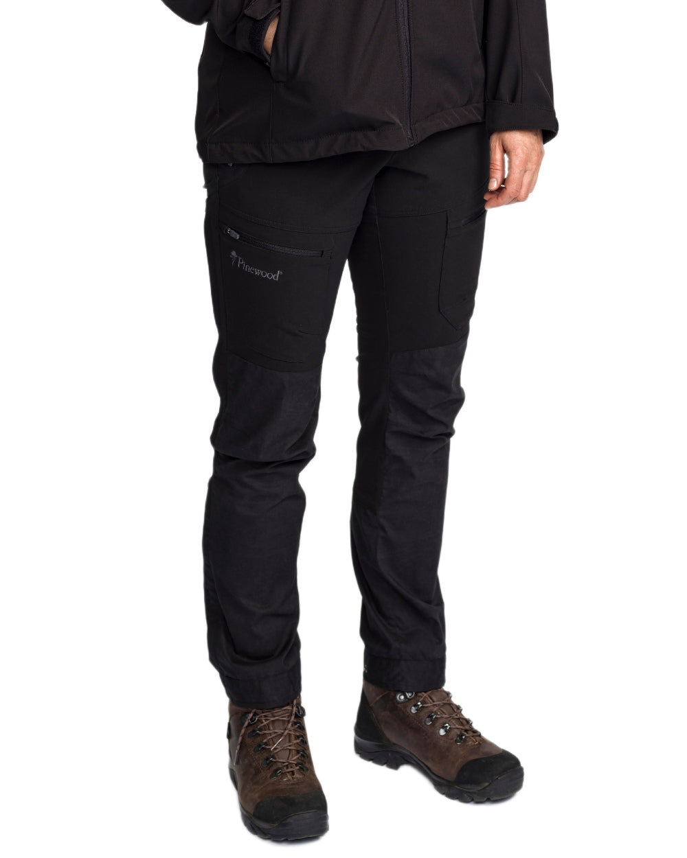 Black Coloured Pinewood Womens Finnveden Hybrid Trousers on white background #colour_black