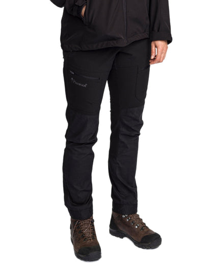 Black Coloured Pinewood Womens Finnveden Hybrid Trousers on white background #colour_black