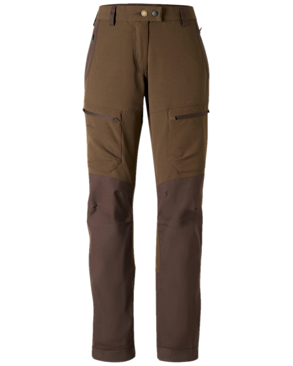 Dark Brown Coloured Pinewood Womens Finnveden Hybrid Trousers on white background #colour_dark-brown