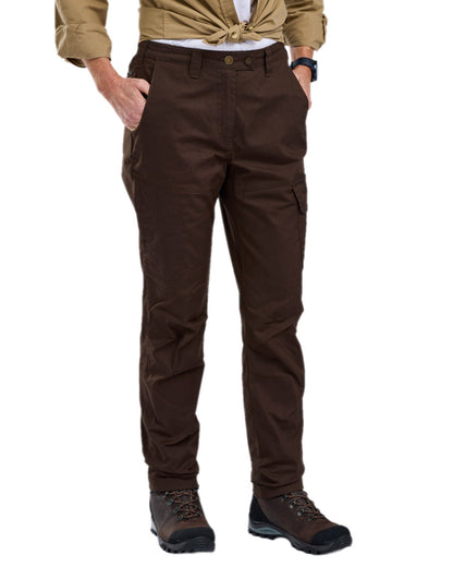 Dark Brown Coloured Pinewood Womens Finnveden Outdoor Trousers on white background #colour_dark-brown