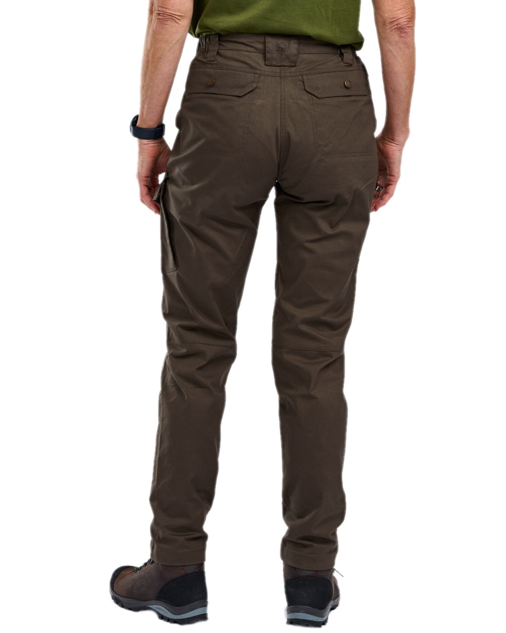 Dark Olive Coloured Pinewood Womens Finnveden Outdoor Trousers on white background #colour_dark-olive
