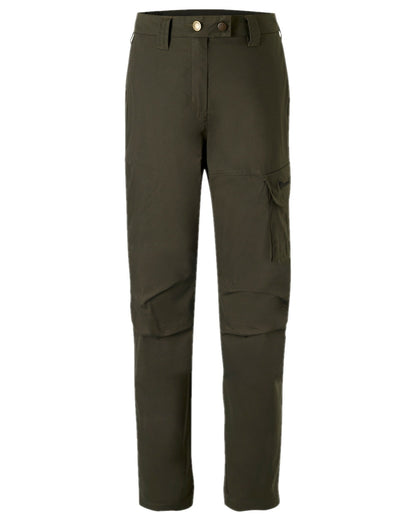 Moss Green Coloured Pinewood Womens Finnveden Outdoor Trousers on white background #colour_moss-green