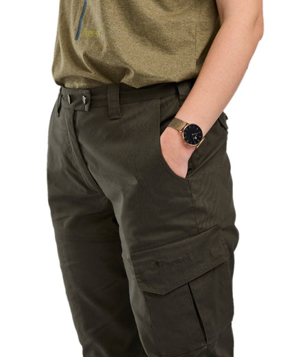 Moss Green Coloured Pinewood Womens Finnveden Outdoor Trousers on white background #colour_moss-green