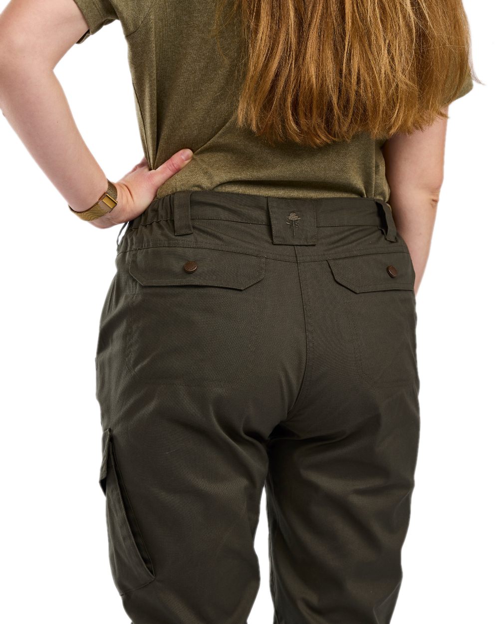 Moss Green Coloured Pinewood Womens Finnveden Outdoor Trousers on white background #colour_moss-green