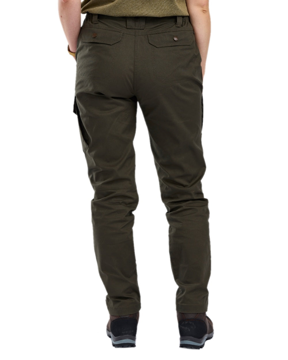 Moss Green Coloured Pinewood Womens Finnveden Outdoor Trousers on white background #colour_moss-green