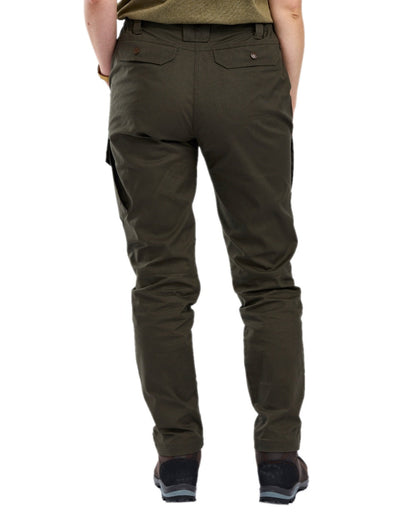 Moss Green Coloured Pinewood Womens Finnveden Outdoor Trousers on white background #colour_moss-green