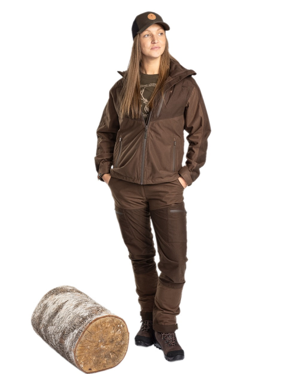 Hunting Brown Suede Brown Coloured Pinewood Womens Furudal Retriever Active Hunting Jacket on white background #colour_hunting-brown-suede-brown