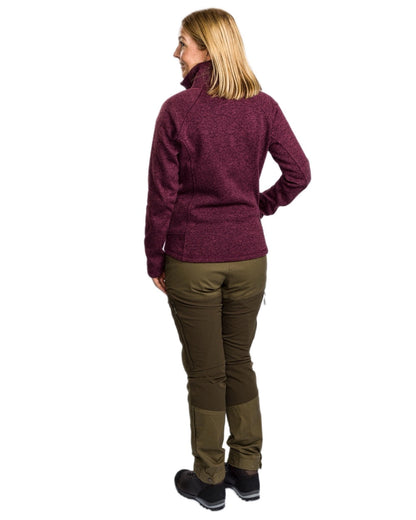 Plum Melange coloured Pinewood Womens Gabriella Fleece Jacket on white background #colour_plum-melange