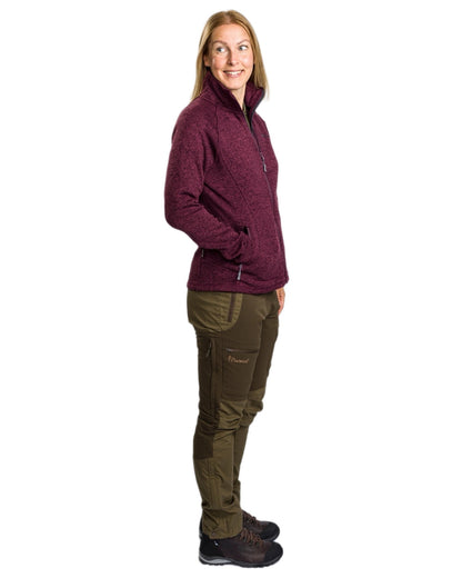 Plum Melange coloured Pinewood Womens Gabriella Fleece Jacket on white background #colour_plum-melange