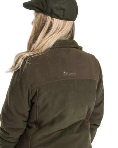Green Suede Brown Coloured Pinewood Womens Harriette Padded Fleece Jacket on white background #colour_green-suede-brown
