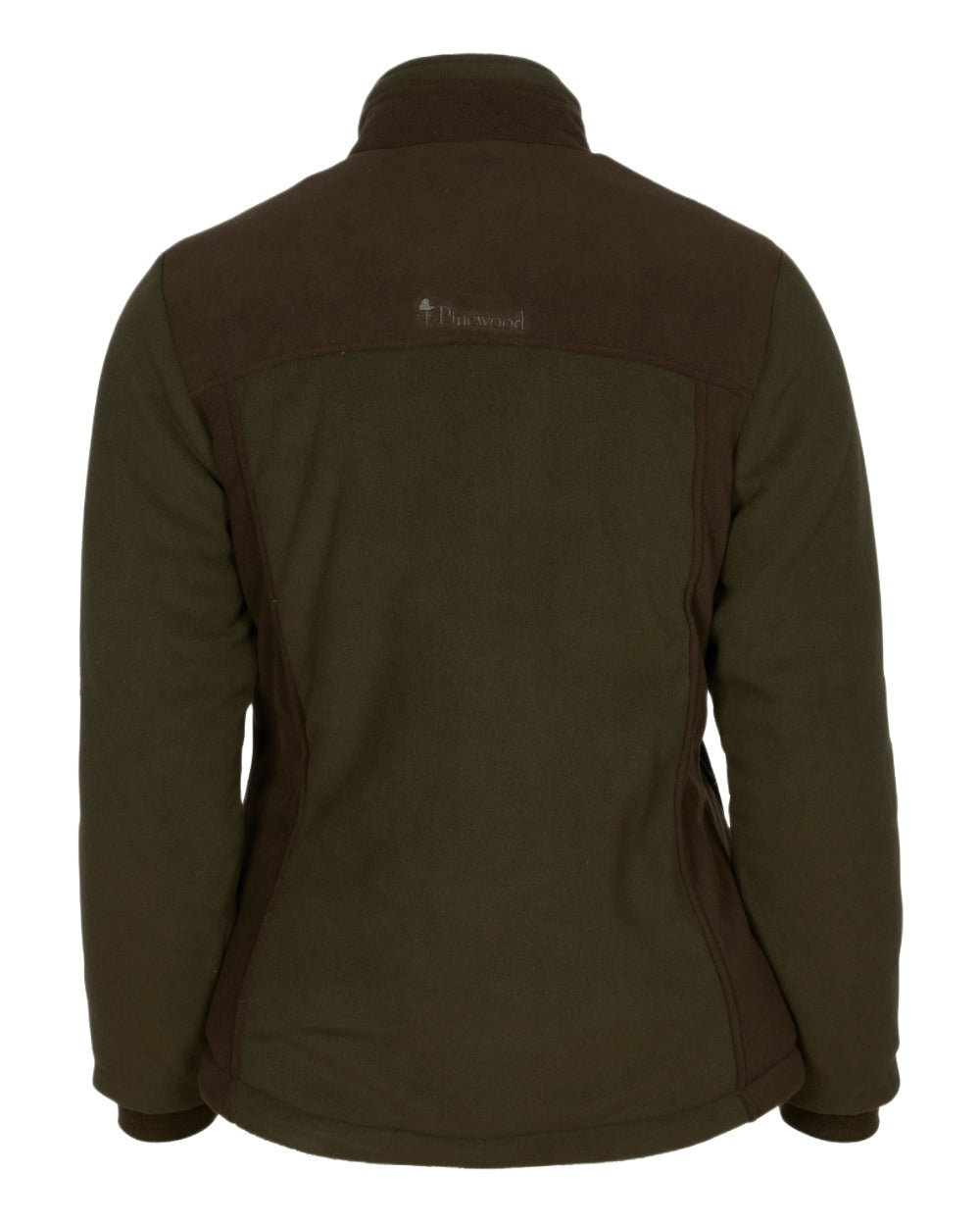 Green Suede Brown Coloured Pinewood Womens Harriette Padded Fleece Jacket on white background #colour_green-suede-brown