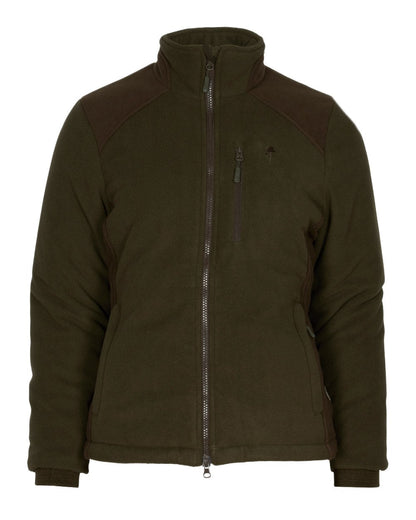 Green Suede Brown Coloured Pinewood Womens Harriette Padded Fleece Jacket on white background #colour_green-suede-brown