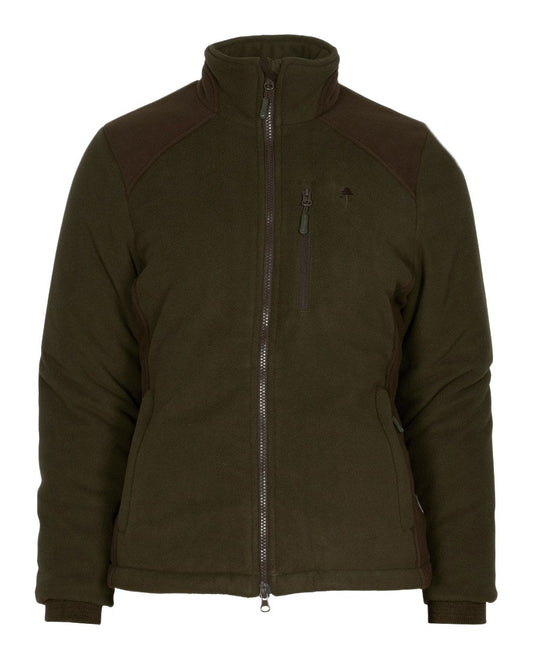 Green Suede Brown Coloured Pinewood Womens Harriette Padded Fleece Jacket on white background #colour_green-suede-brown