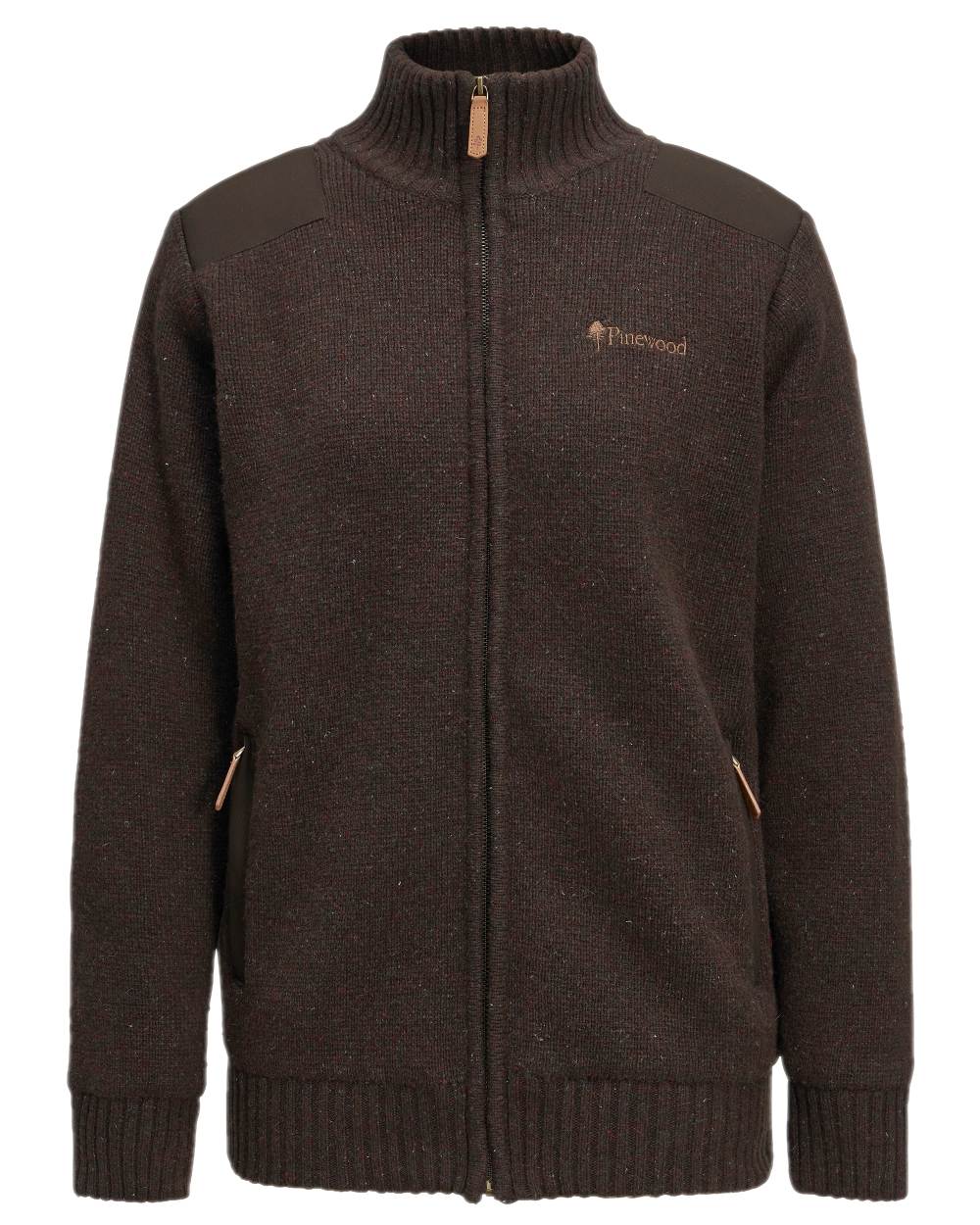Dark Brown Mel Coloured Pinewood Womens Hurricane Full Zip Sweater on white background #colour_dark-brown-mel