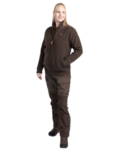 Dark Brown Mel Coloured Pinewood Womens Hurricane Full Zip Sweater on white background #colour_dark-brown-mel