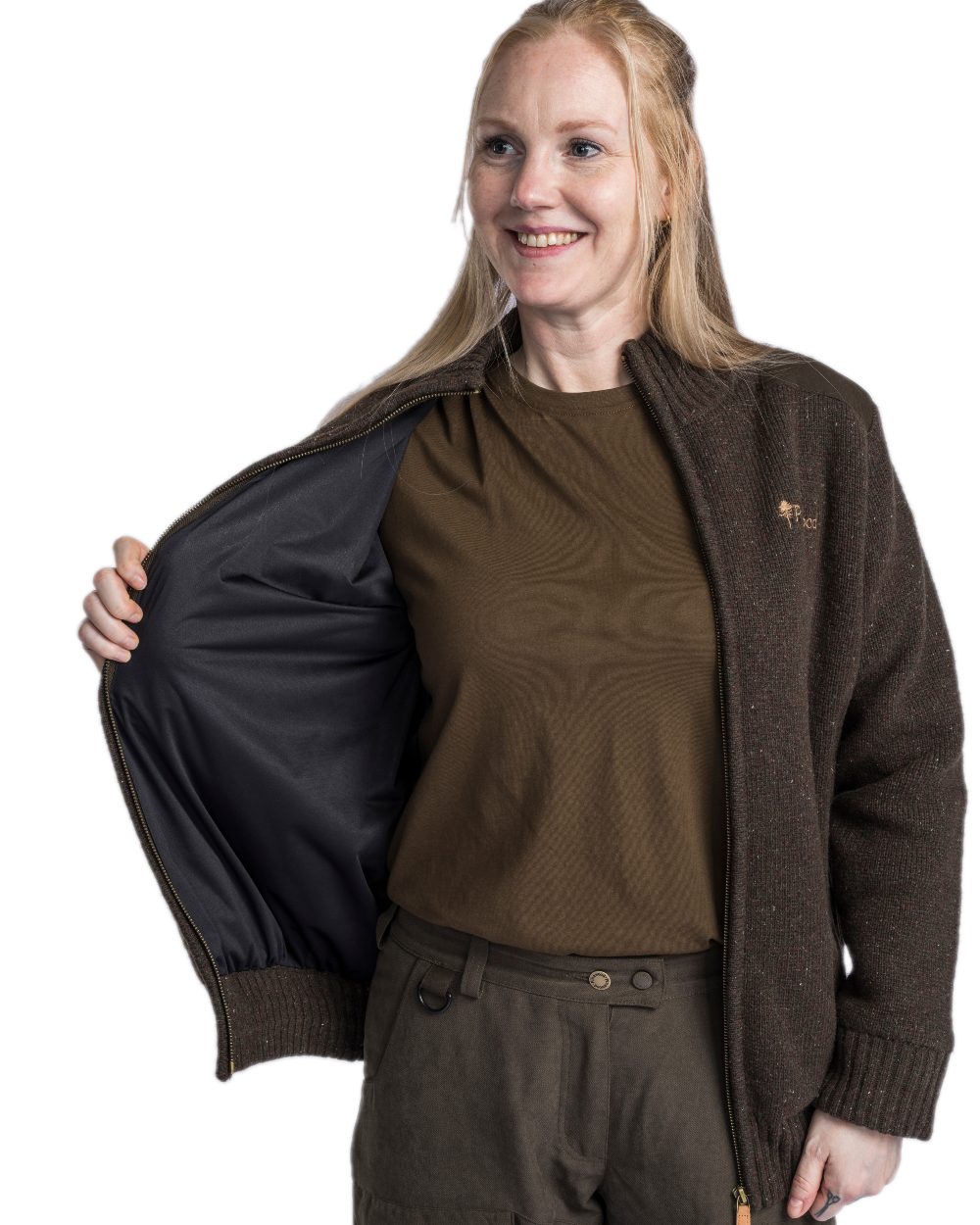 Dark Brown Mel Coloured Pinewood Womens Hurricane Full Zip Sweater on white background #colour_dark-brown-mel